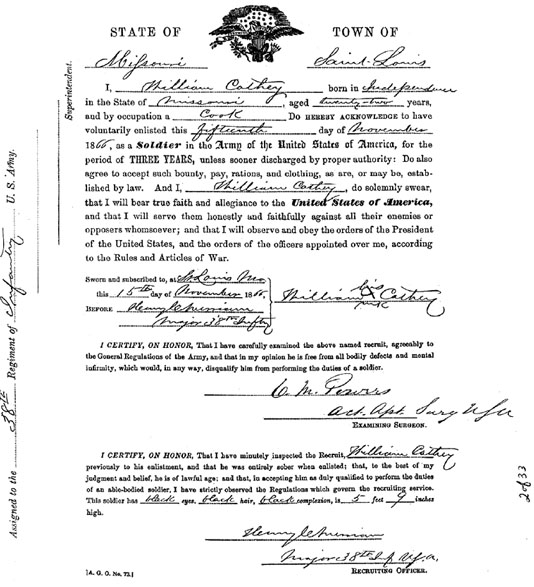 Cathay Williams enlistment papers